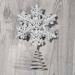 White Snowflake Tree Topper with Silver  Sparkles